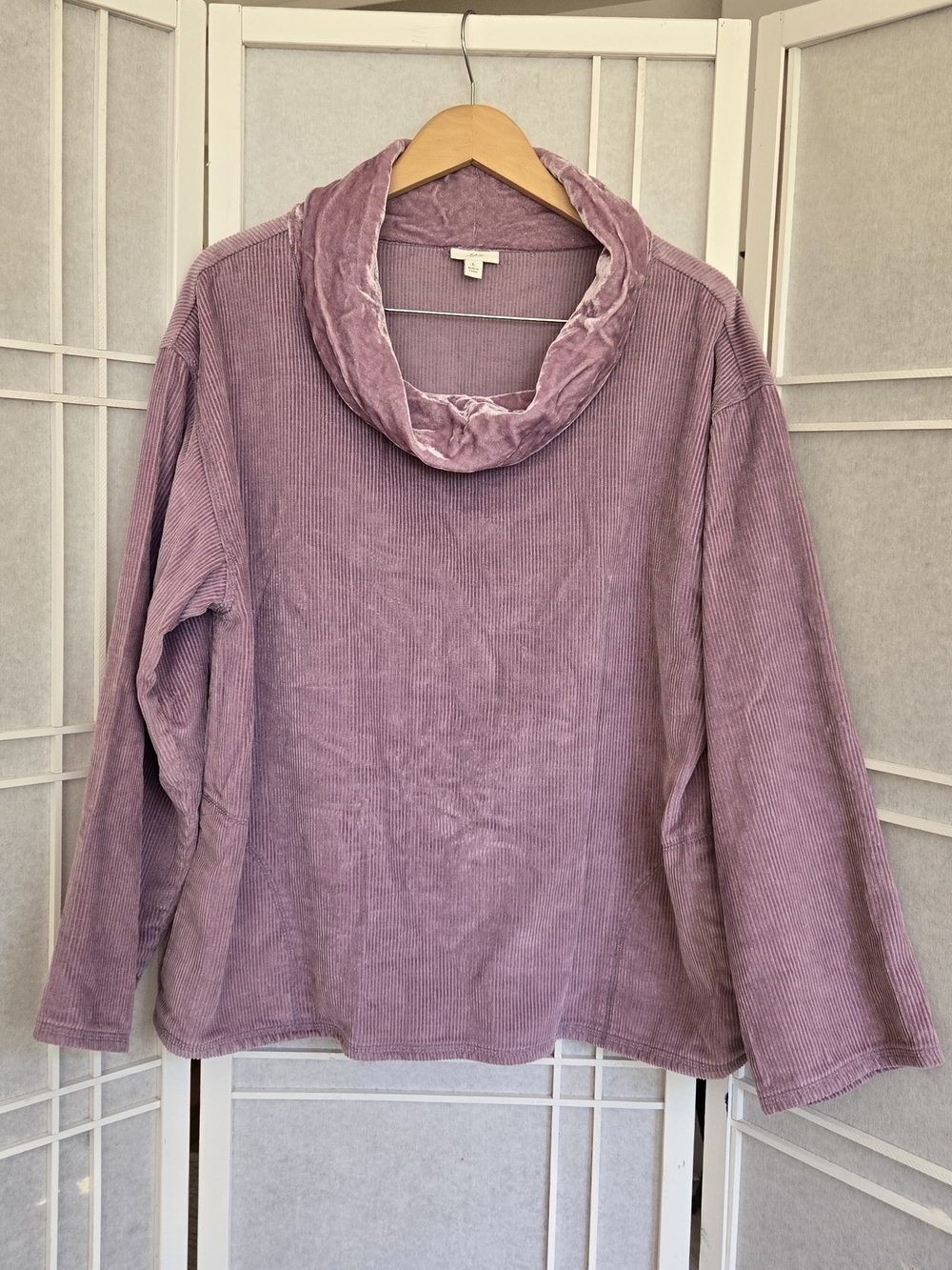 Relaxed Dusty Rose Corduroy Cowl Neck Sweater